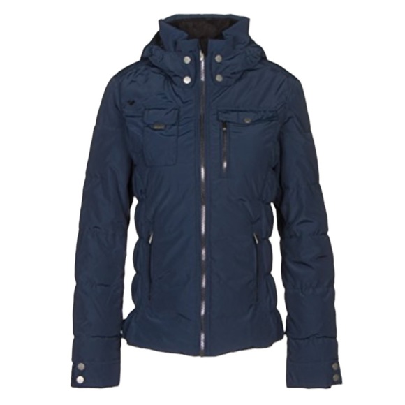 OBERMEYER Leighton Insulated Hooded Ski Jacket Navy Blue Women's Size 6 - Picture 1 of 16